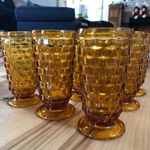 8 Vintage Amber Water Glasses